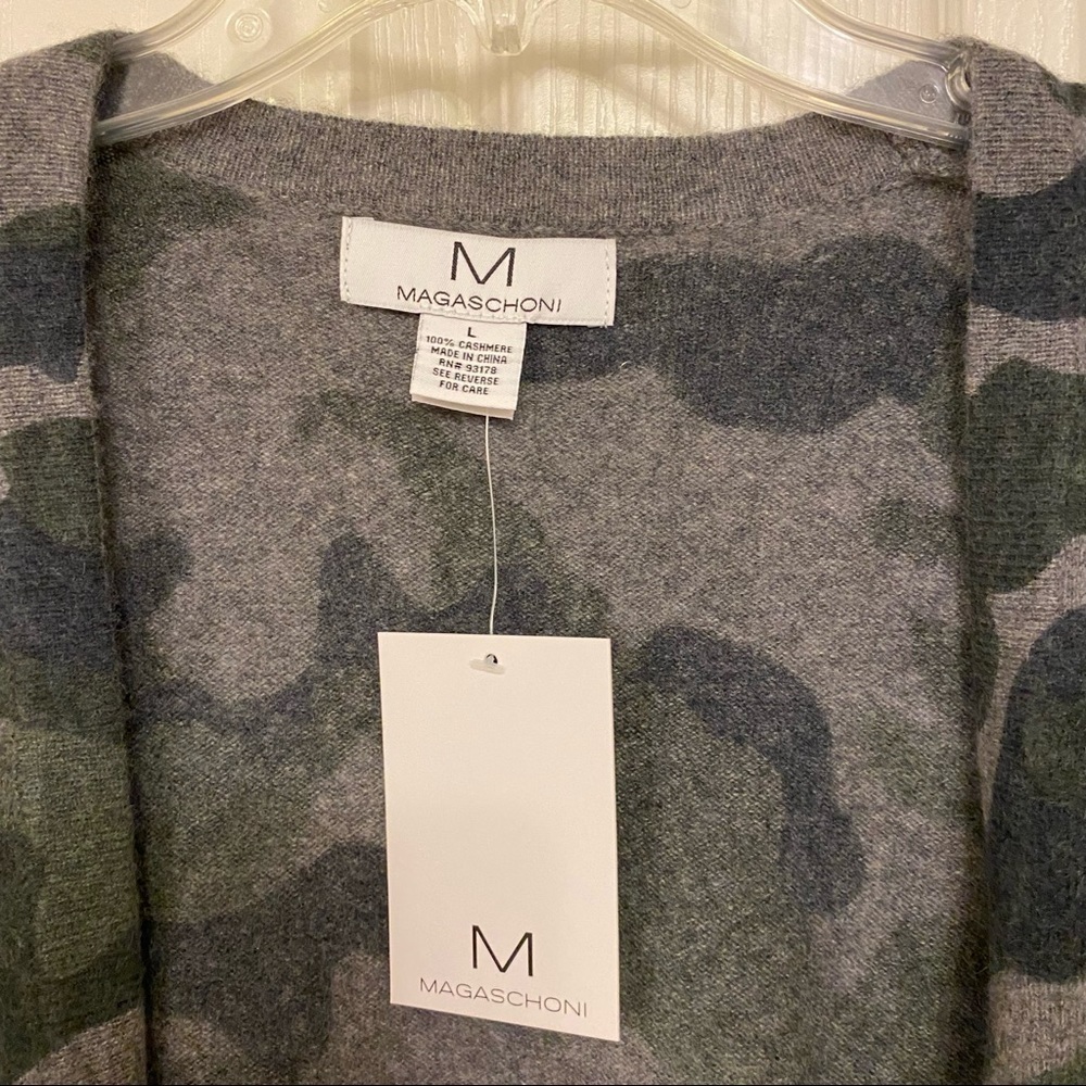 MAGASCHONI Cashmere Camo Open Front Cardigan in Olive Camo Size L - Picture 6 of 11